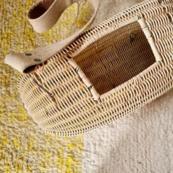 Panier ancien, besace en osier tressé - art populaire