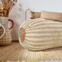 Panier ancien, besace en osier tressé - art populaire