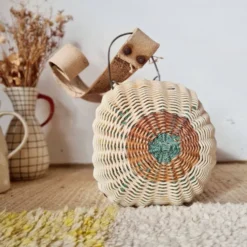 Panier ancien, besace en osier tressé - art populaire