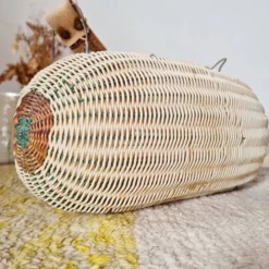 Panier ancien, besace en osier tressé - art populaire