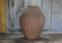 Panier ancien, bourgne paille et ronce, panier tressé, décoration intérieur
