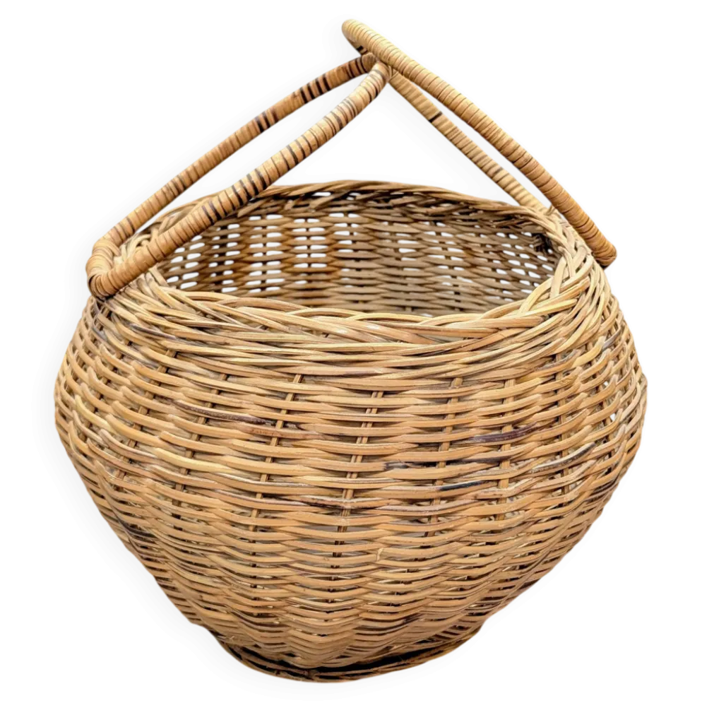 Panier boule en rotin tressé à anse
