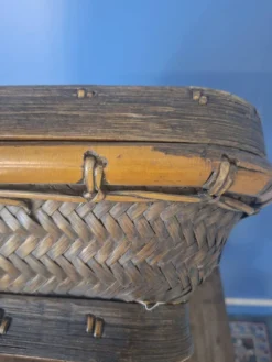 Panier chinois ancien en bambou tressé à couvercle — XIXe/XXe siècle