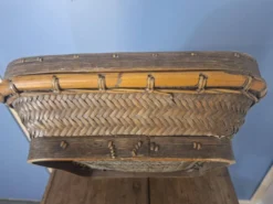 Panier chinois ancien en bambou tressé à couvercle — XIXe/XXe siècle