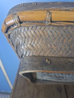 Panier chinois ancien en bambou tressé à couvercle — XIXe/XXe siècle