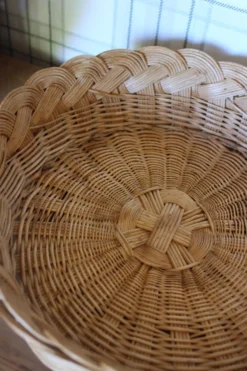 Panier Corbeille ronde osier tressage vintage