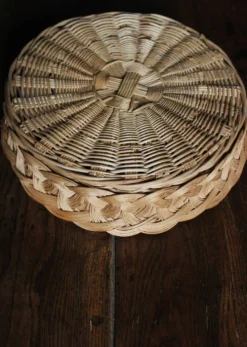 Panier Corbeille ronde osier tressage vintage