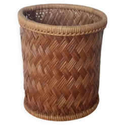Panier cylindrique haut en osier, cache-pot ou corbeille à papier