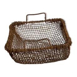 Panier de cheminée en métal rustique tissé antique, Pays-Bas vers 1900