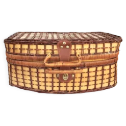 Panier de pique-nique en osier, intérieur en vichy bleu
