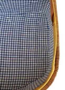 Panier de pique-nique en osier, intérieur en vichy bleu