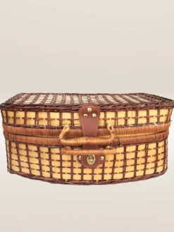 Panier de pique-nique en osier, intérieur en vichy bleu