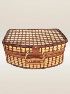 Panier de pique-nique en osier, intérieur en vichy bleu