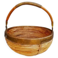 Panier en rotin et laiton 1970