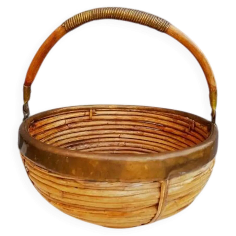 Panier en rotin et laiton 1970