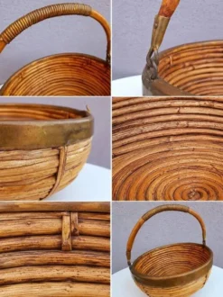 Panier en rotin et laiton 1970