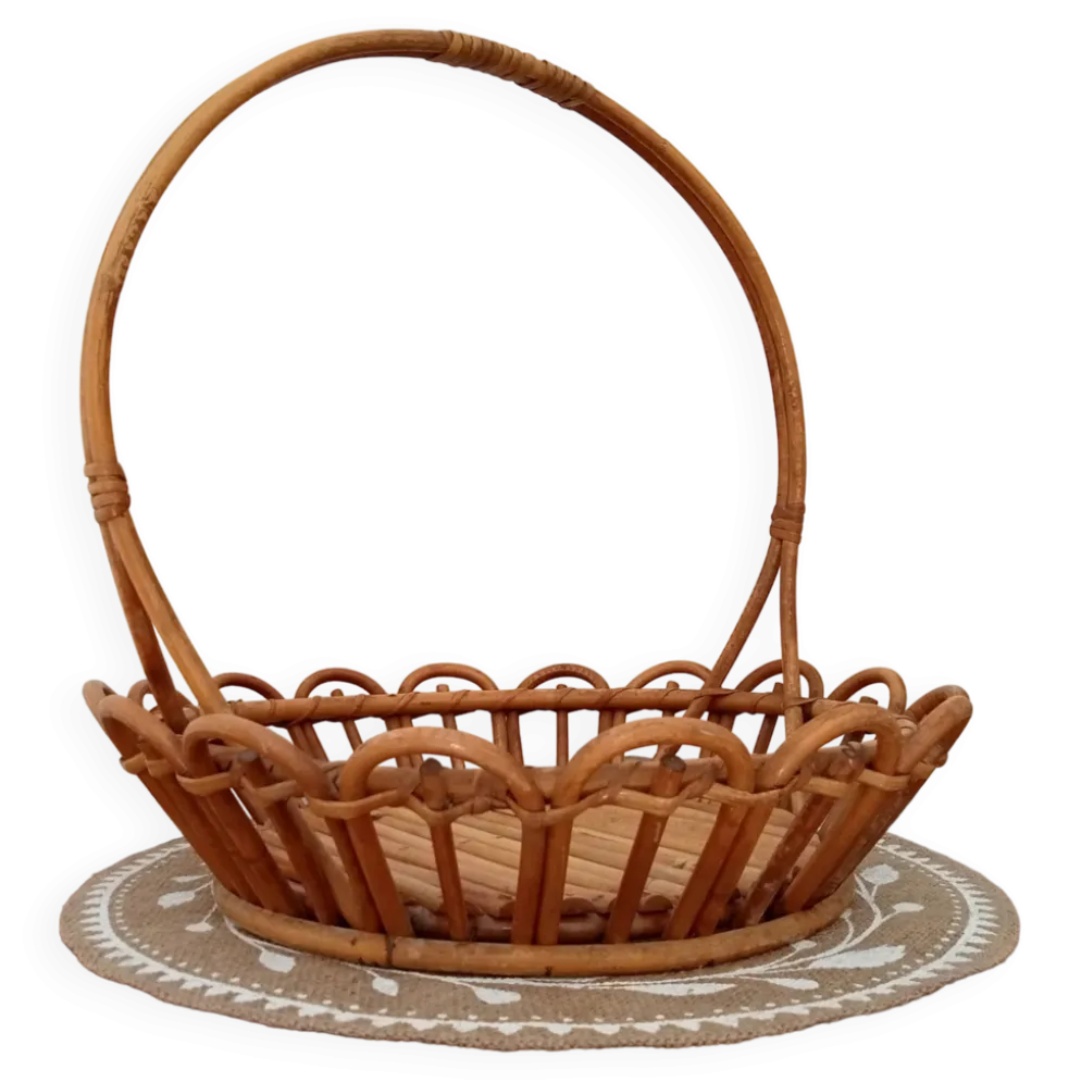 Panier en rotin vintage années 70