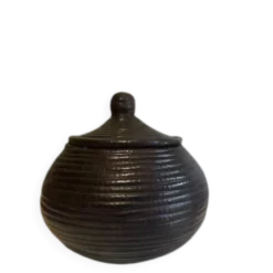 Panier osier et cuir rond violet foncé