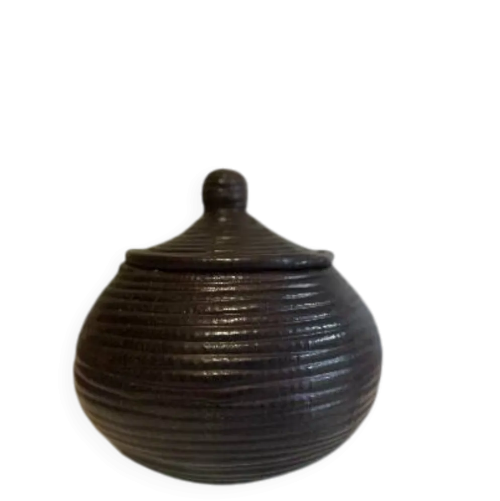 Panier osier et cuir rond violet foncé
