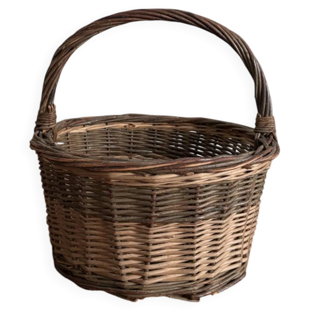 Panier osier tressé vintage , grande anse