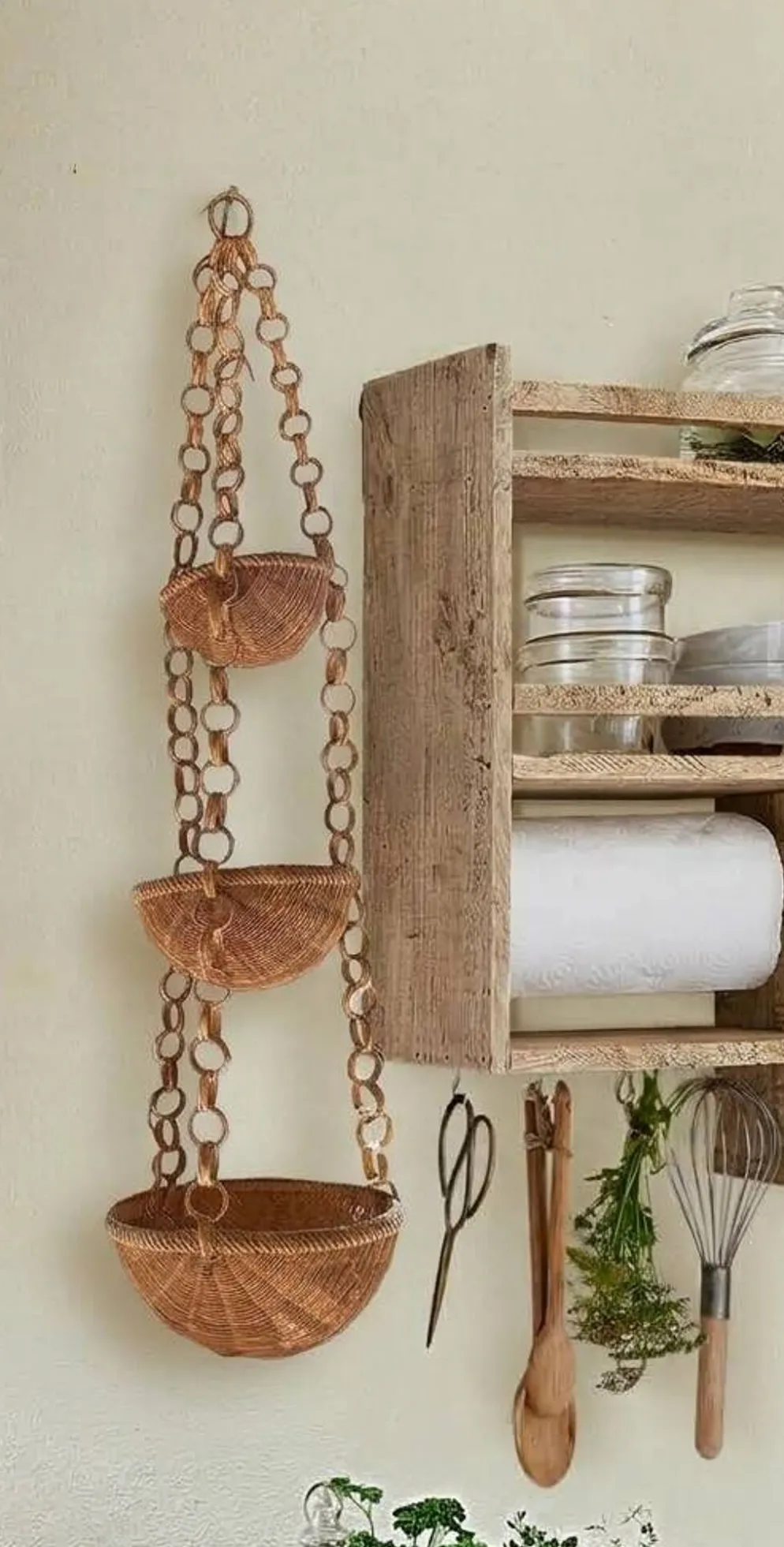 Panier suspendu tressé vintage