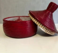 Panier Touareg cuir et osier rouge