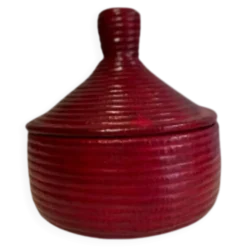 Panier Touareg cuir et osier rouge