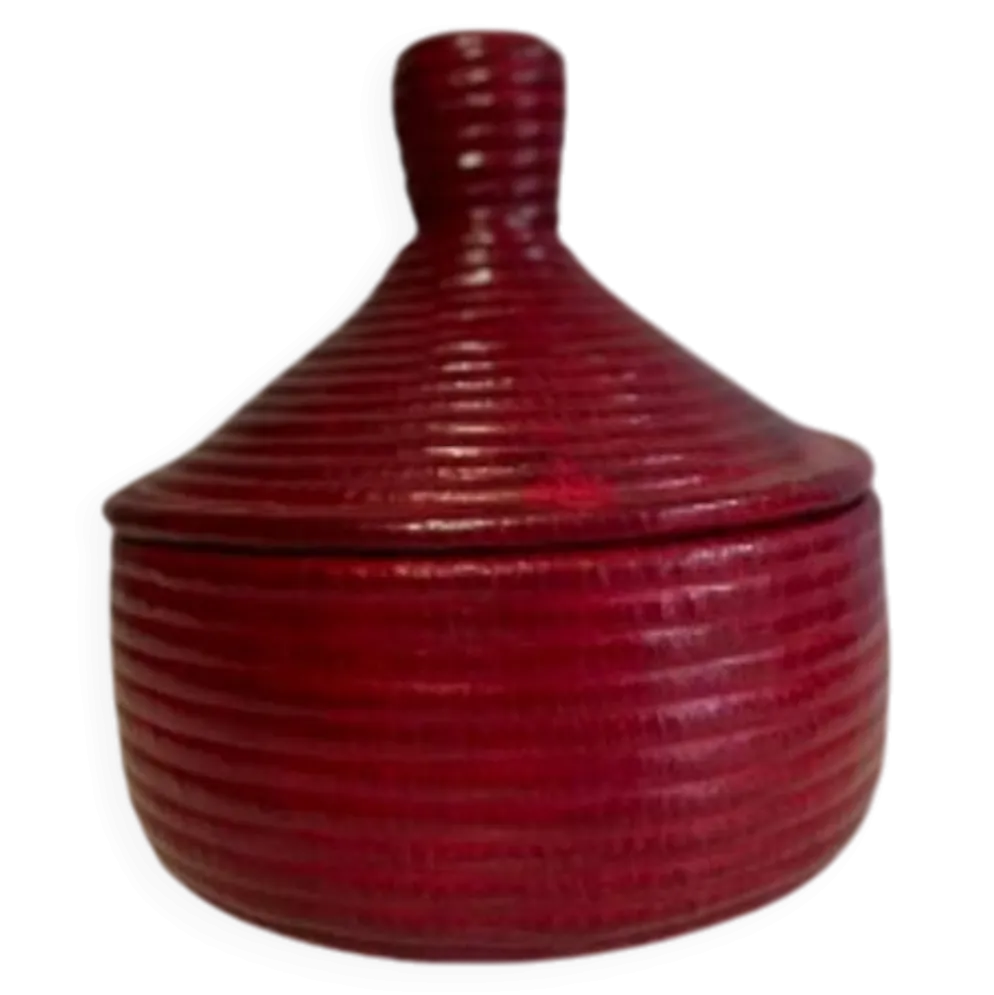 Panier Touareg cuir et osier rouge