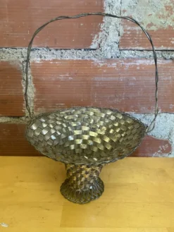 Panier Tressé Ancien Metal Argenté Vintage #E015