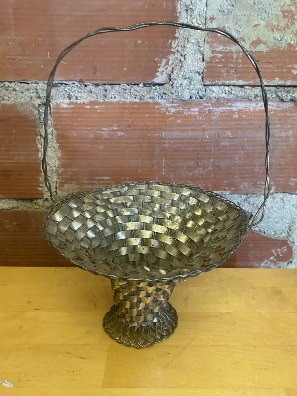 Panier Tressé Ancien Metal Argenté Vintage #E015