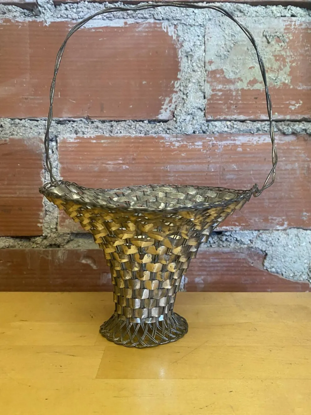 Panier Tressé Ancien Metal Argenté Vintage #E015