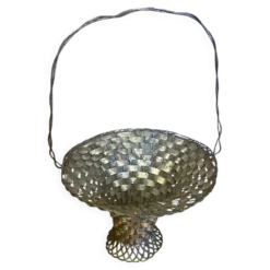 Panier Tressé Ancien Metal Argenté Vintage #E015