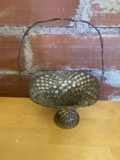 Panier Tressé Ancien Metal Argenté Vintage #E015