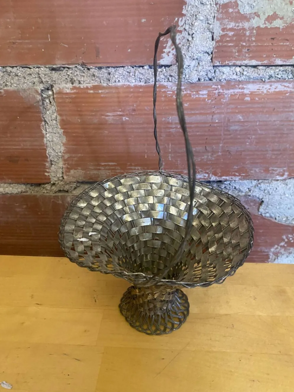 Panier Tressé Ancien Metal Argenté Vintage #E015