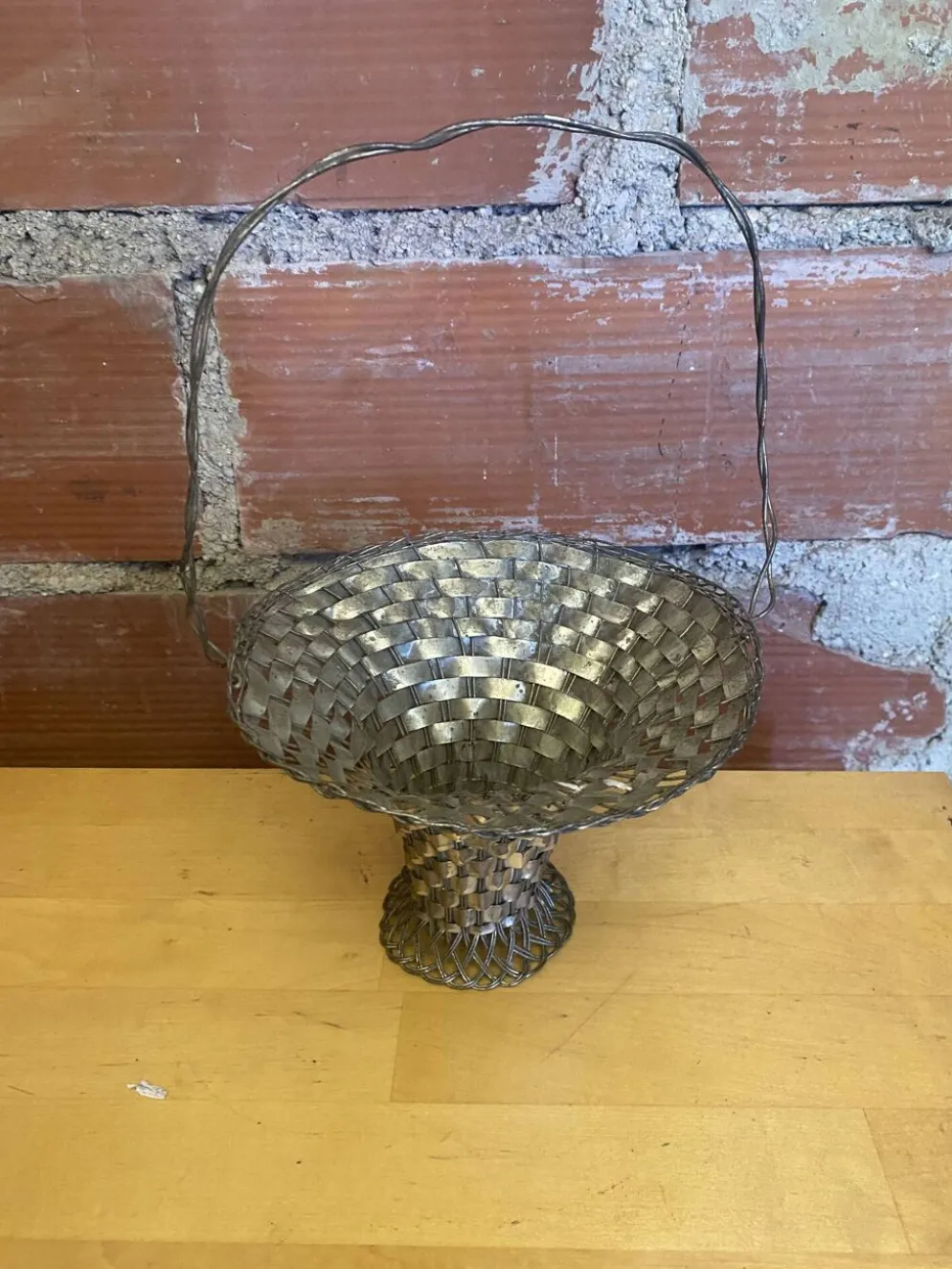Panier Tressé Ancien Metal Argenté Vintage #E015