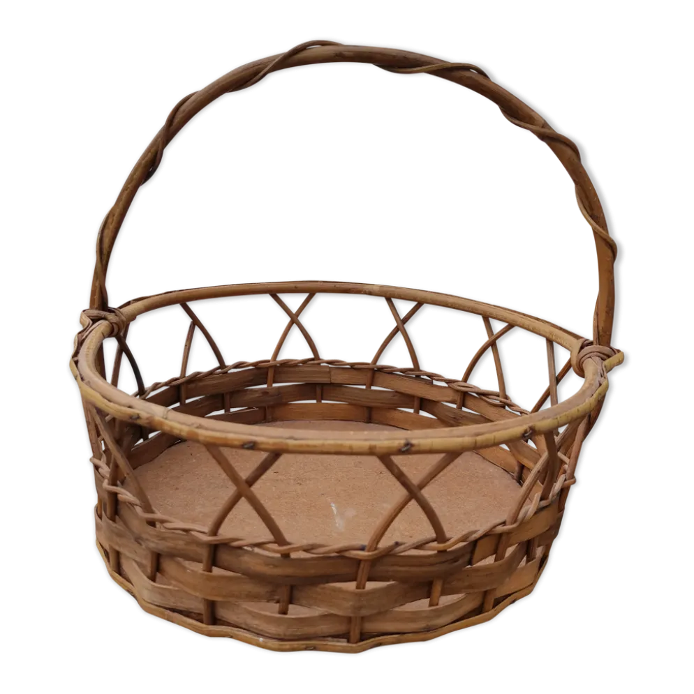 Panier vintage en bois et rotin