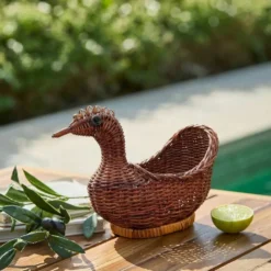 Panière / corbeille en osier en forme de canard (vintage)
