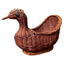 Panière / corbeille en osier en forme de canard (vintage)