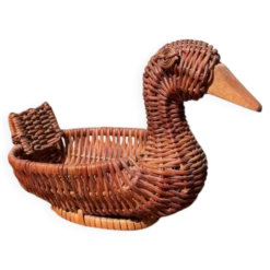 Panière / corbeille en osier en forme de canard (vintage)