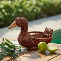 Panière / corbeille en osier en forme de canard (vintage)