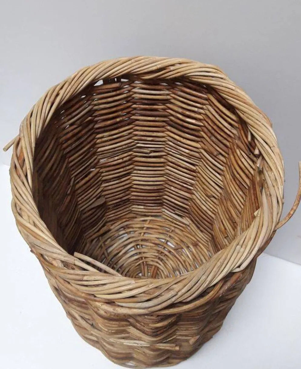 Panière corbeille haute 55cm rotin ronde ancienne