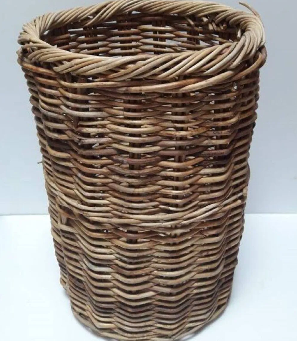 Panière corbeille haute 55cm rotin ronde ancienne