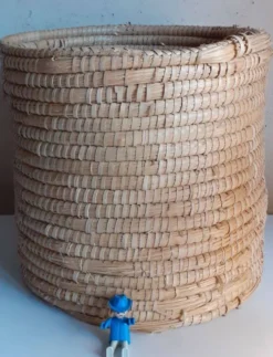 Panière corbeille ronde vintage en paille