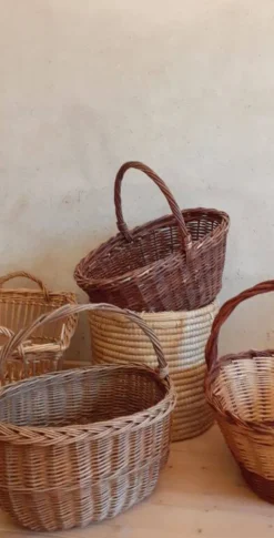 Panière corbeille ronde vintage en paille