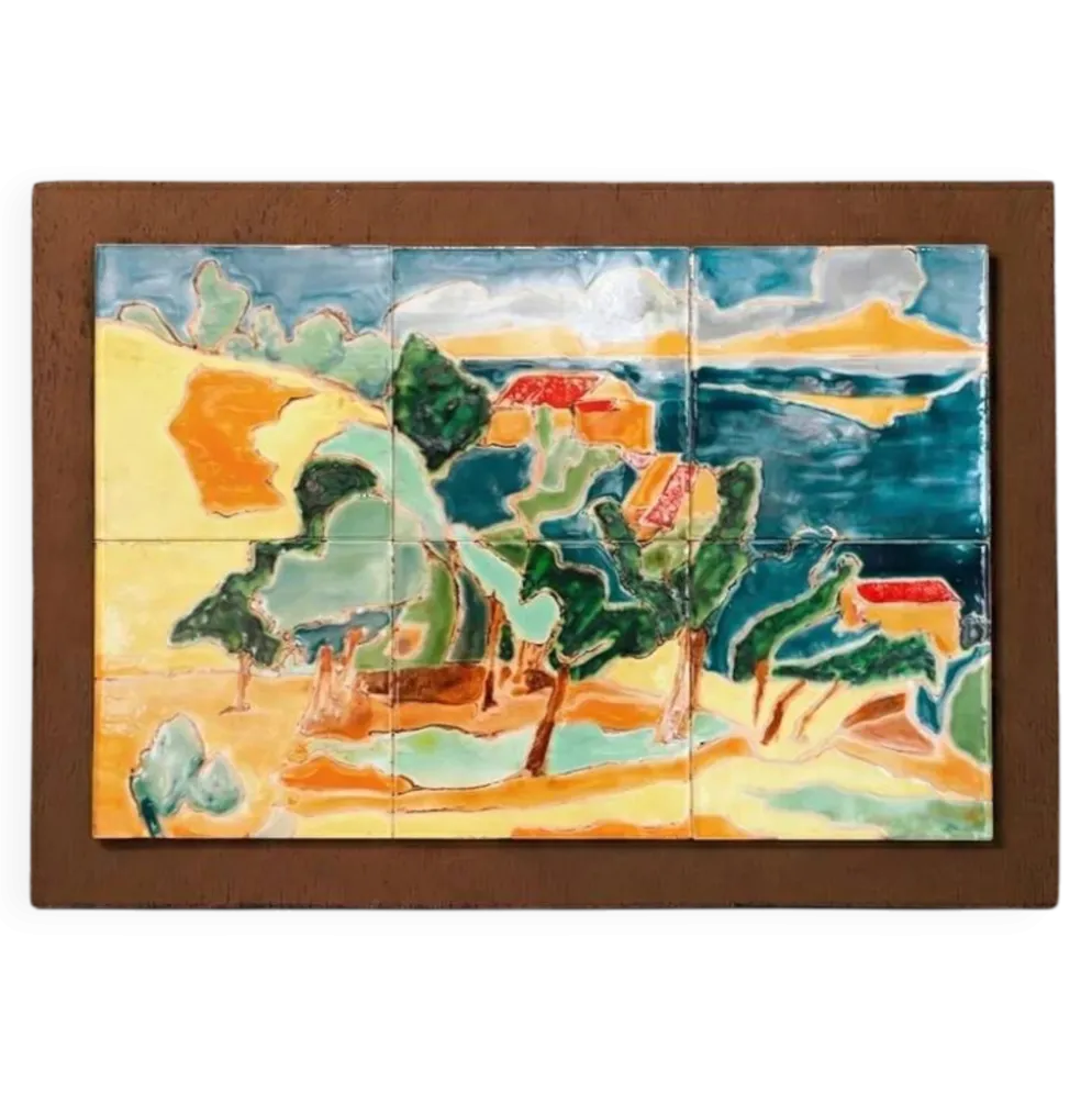Panneau d’art en carreaux de céramique émaillée Mid-Century coloré, Anduze