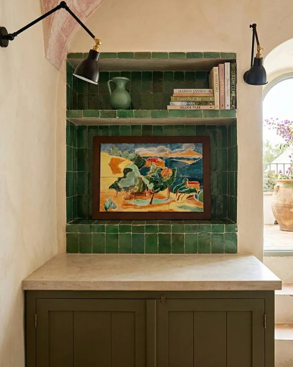 Panneau d’art en carreaux de céramique émaillée Mid-Century coloré, Anduze