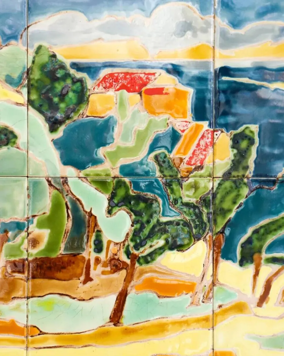 Panneau d’art en carreaux de céramique émaillée Mid-Century coloré, Anduze