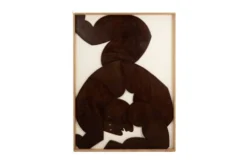 Panneau en bas-relief « Les Jumeaux » en bois patiné. Contemporain