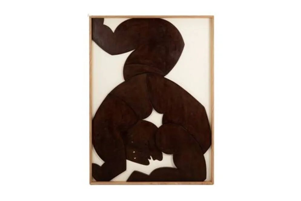 Panneau en bas-relief « Les Jumeaux » en bois patiné. Contemporain