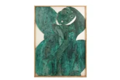 Panneau en bas-relief « Sortez du cadre !» en bois patiné. Contemporain